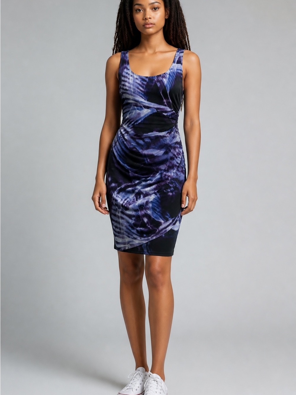 Le Chateau Sleeveless Purple Tie-Dye Sheath satin Dress size xl